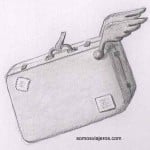 Dibujo a lápiz de maleta voladora