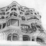 Dibujo a lápiz de la Pedrera o Casa Milà de Gaudí