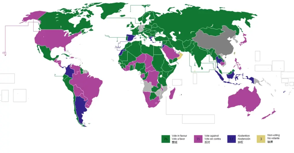 mapa votaciones de la ONU sobre Taiwan